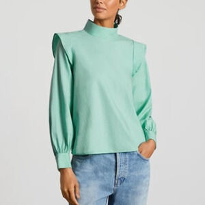 NWT Everlane Wing Shoulder Top Mock Neck Long Sleeve Blouse Green Womens Size 00
